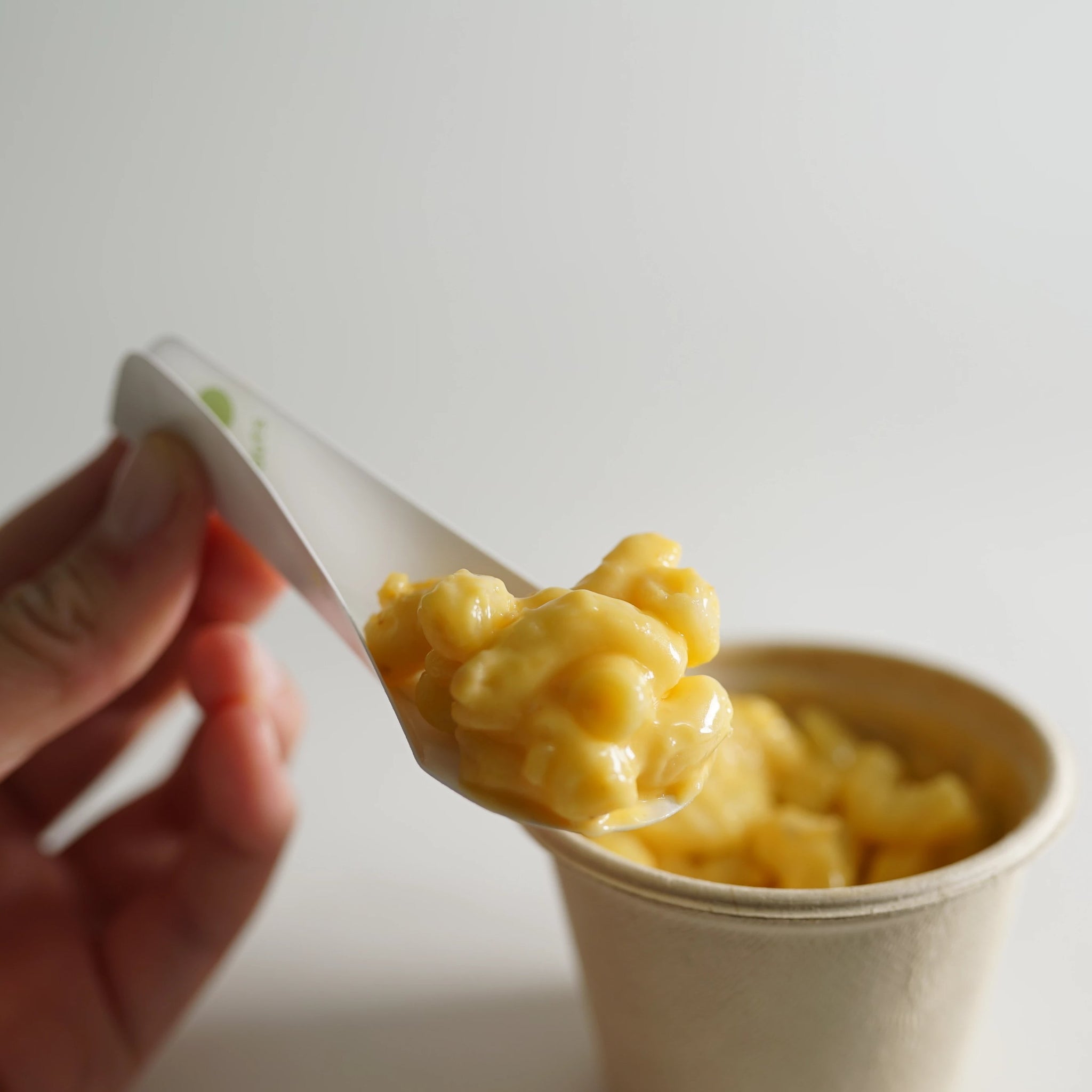 EcoTaster Mini taste testing spoon is an eco friendly way to serve mac n cheese.